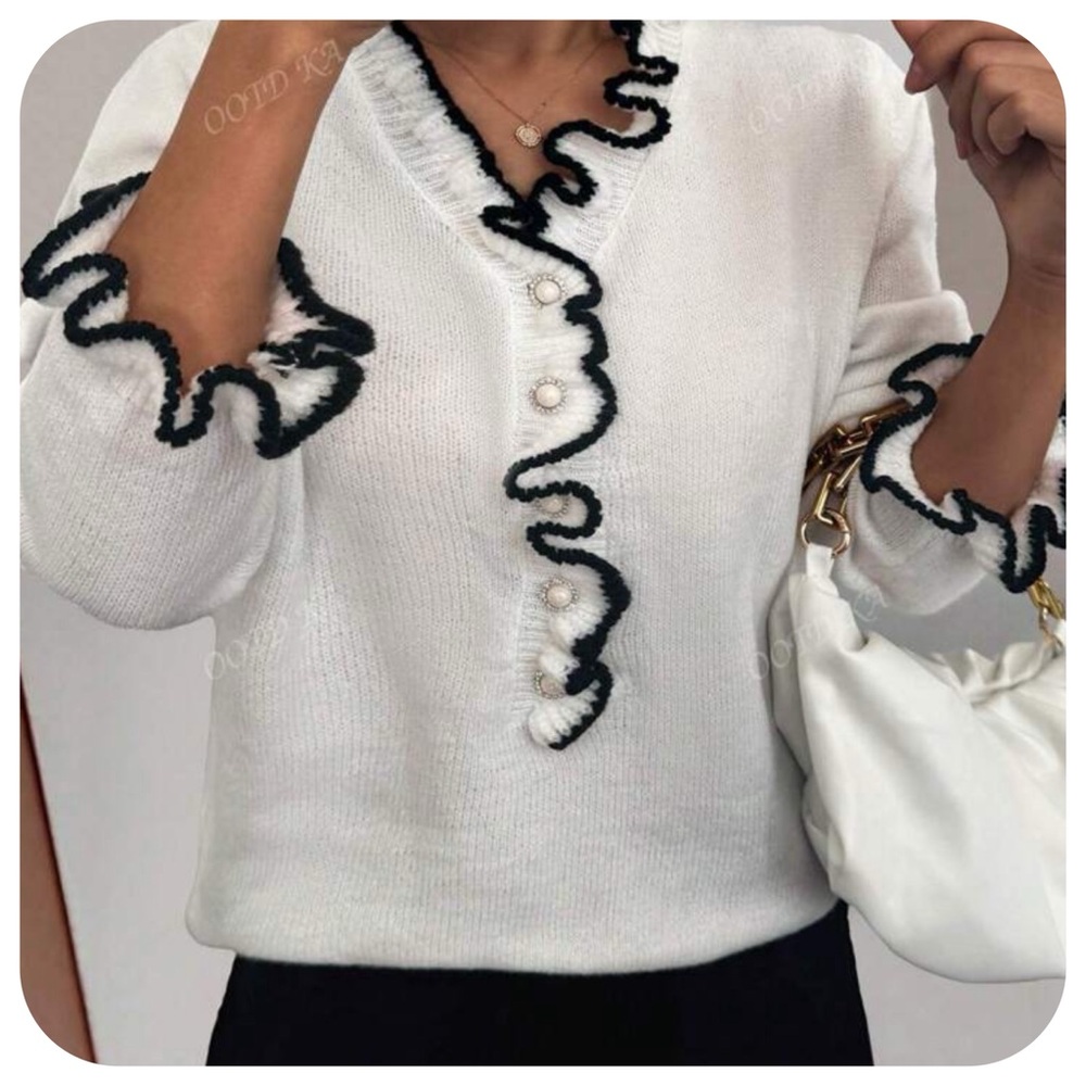 SHEIN Ruffle Lettuce Trimmed Sweater, M (6) - NWT